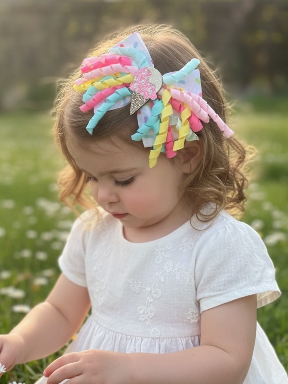 Pastel Rainbow Ice Cream Korker Bow Hair Clip for Kids